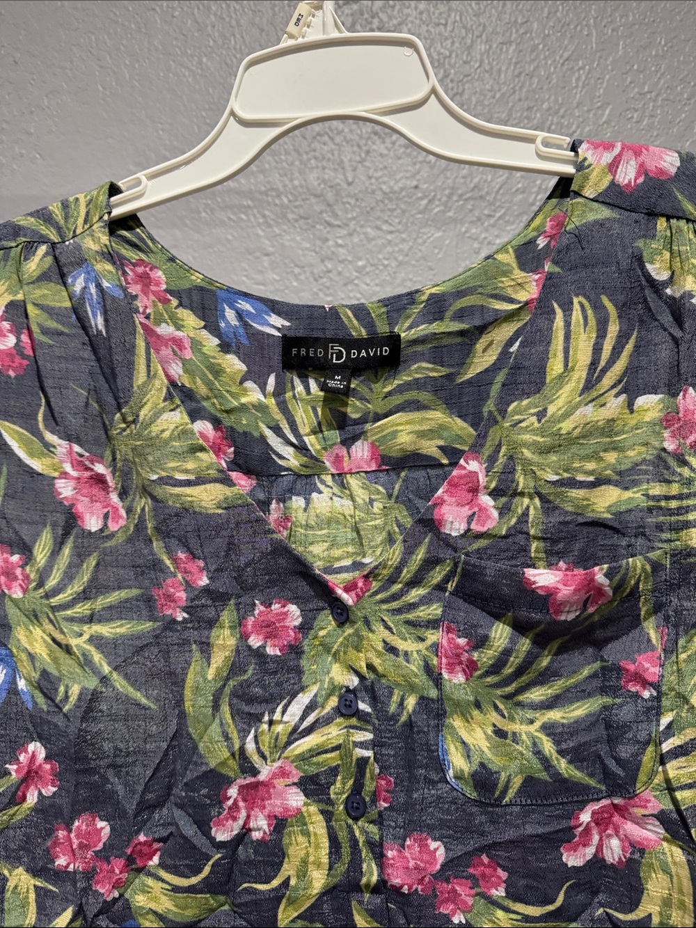 Fred David Navy Floral V-Neck Button Tunic - Picture 2 of 5